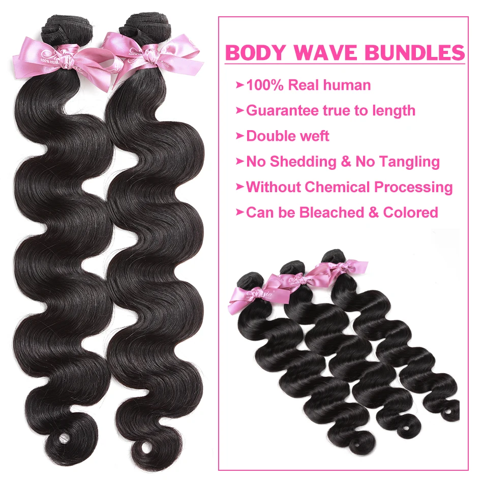 Luvin 38 40 Inch Body Wave 100% Human Hair Bundles Brazilian Water Wave 2 3 4 Bundles Raw Hair Extensions Double Weft