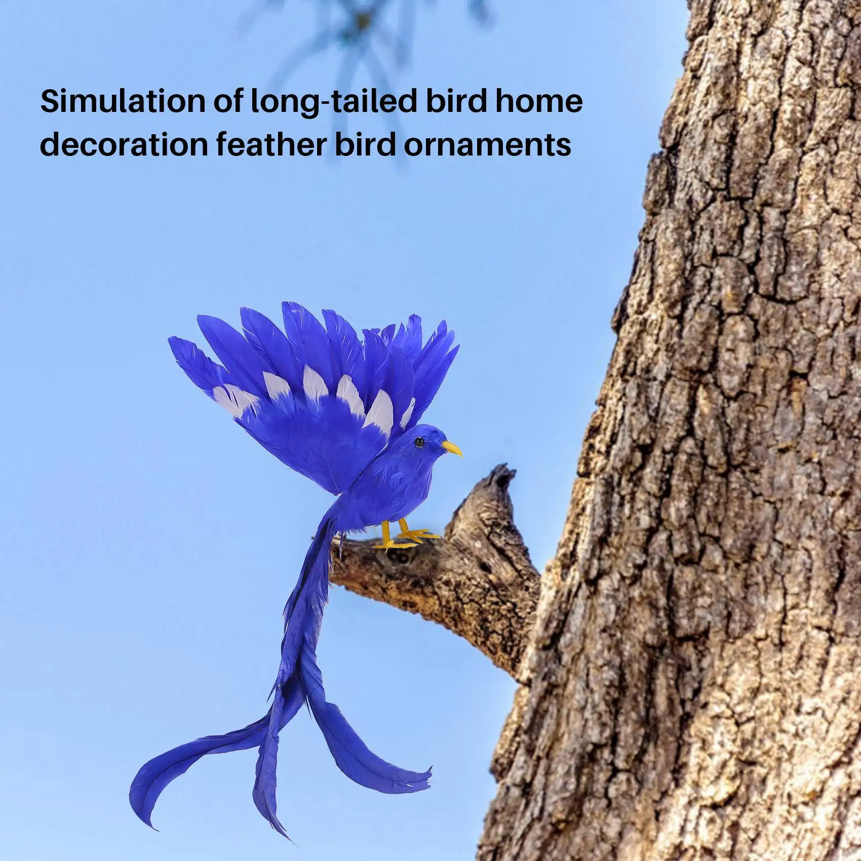 Artificial Bird Feathers Plastic Figurine Landscape Ornament Garden Decor Christmas DIY Halloween - #2(blue tail), 28 * 5 * 3cm