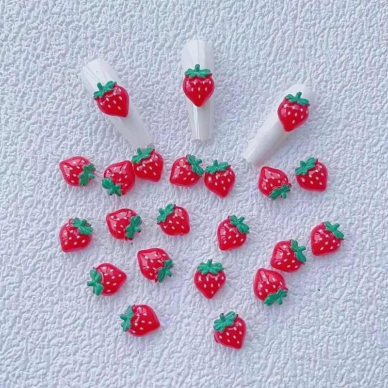 10pcs Kawaii Resin Fruit Nail Art Decorations 3D Sweet Red Cherry Strawberry Watermelon Nail Charms Accessories Press on Nails