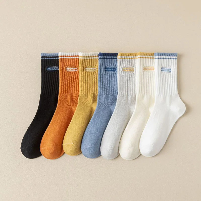 5 Pairs Men Spring Summer Sports Socks Comfortable Breathable Sweat-absorbing Odor-proof Striped Versatile Mid Tube Meias