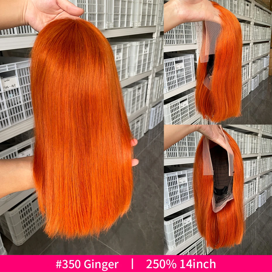 

# Цветной оранжевый парик из натуральных волос 350% плотности, 13x4, боб-каре, прозрачный, предварительно выщипанный, с кружевной передней частью, высококачественный, 2026