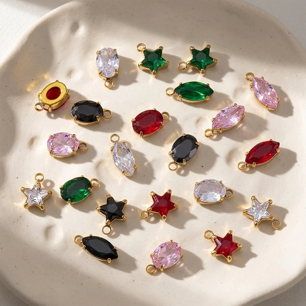 

5pcs Stainless Steel Multicolor Zircon Charms Crystal Star Water Droplet Pendants for DIY Jewelry Making Materials Wholesale