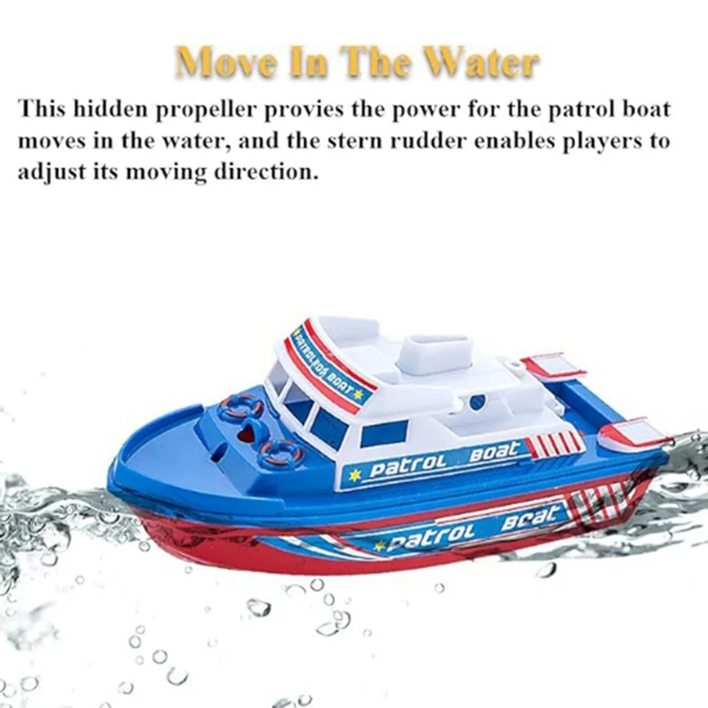 Speed Boat Water Toy Electric Patrol Boat Toy Model With Siren And Lights, Easy Install Blue+Grey