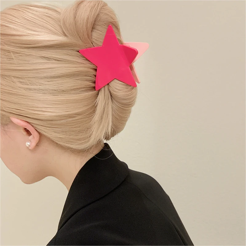 Pentagram Y2k Fashion Large Shiny Five-Pointed Star Hair Clip Claw Acrylic Acetic Acid Shark Clip Hair Accessories 7cm