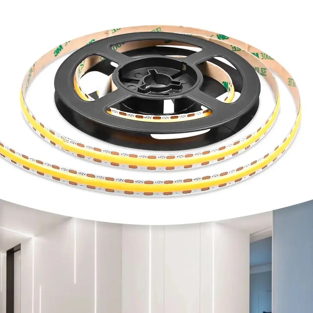 COB LED Strip Light 12V 5M High Density Flex Tape Daylight White 6500K Warm White 3000K Cool White 4000K Ra90 DIY 1cm 1led Cut