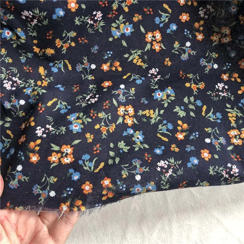 Vintage Fabric Printed Cotton Linen Small Floral Plaid for Sewing DIY Handmade Per Meters