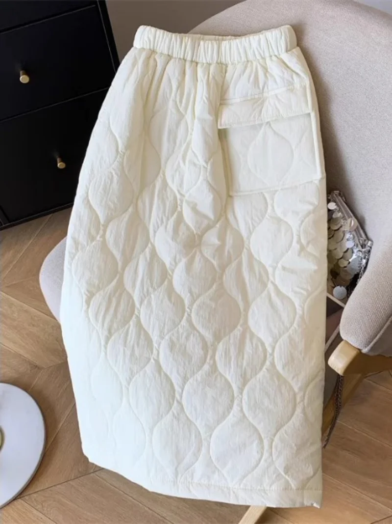 

Down Cotton Midi Skirt for Women Autumn Winter 2025 Thickened and Warm Split One Step Straight Quiled Skirt