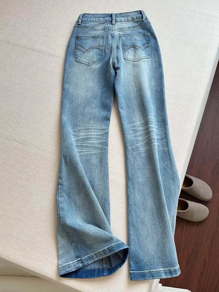Women's Light Blue Micro Flared Jeans Summer Streets 90s Wide Legs Sweatpants Loose Trousers Female High Waisted Fashion Pants