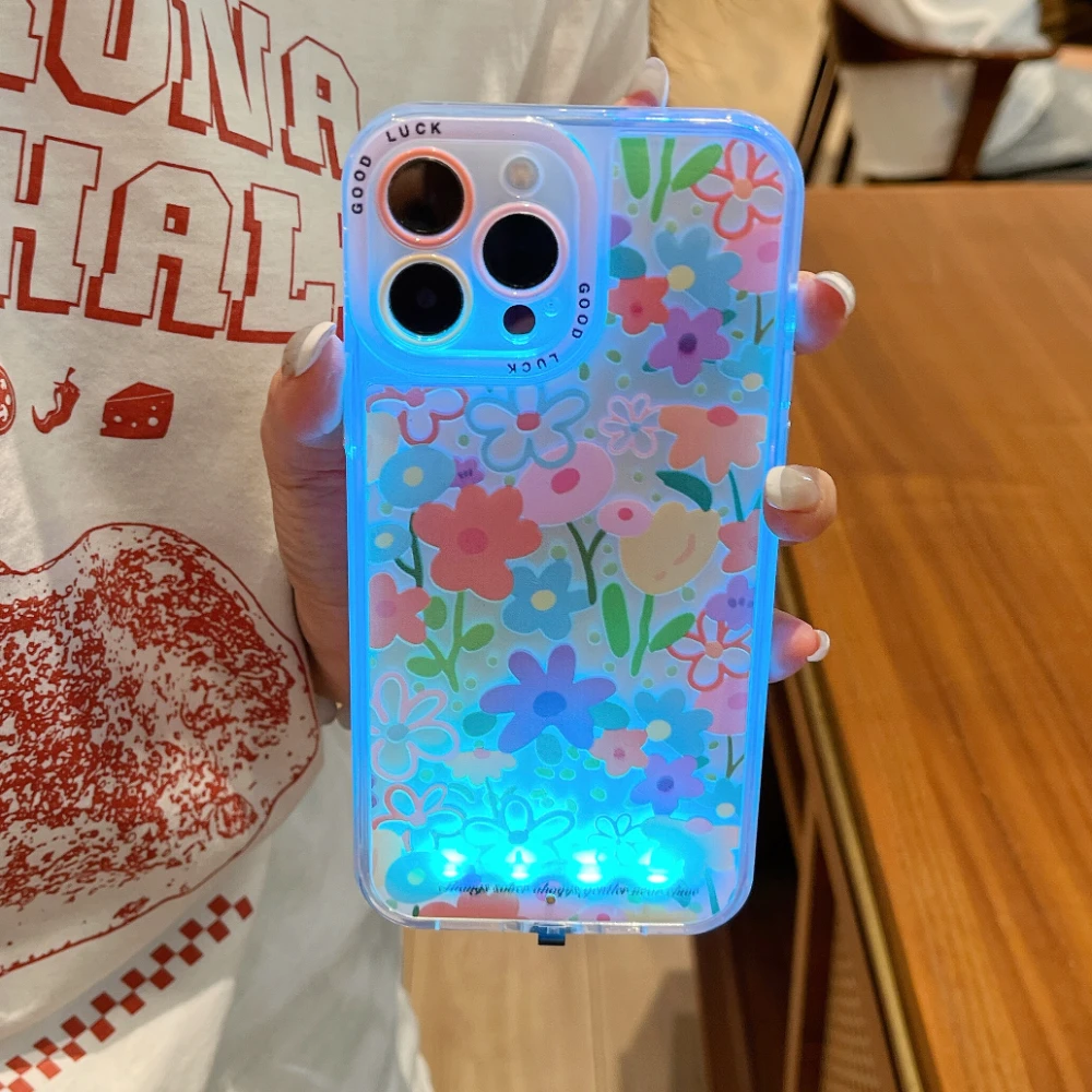

Luminous Call Light Up Flash Flowers Castle Pattern Phone Case For iPhone 16 15 14 13 12 11 Pro Max Plus 5 Grow Light Cover