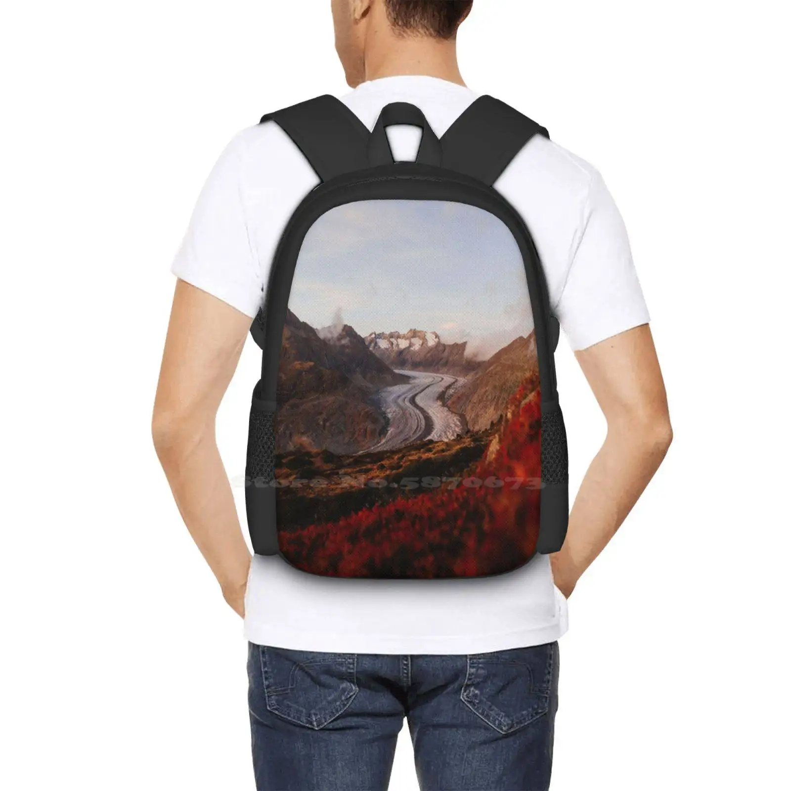 Glacier In Switzerland Hot Sale Backpack Fashion Bags Glacier Nature Outdoors Landscape Autumn Fall Red Hiking Switzerland Alps