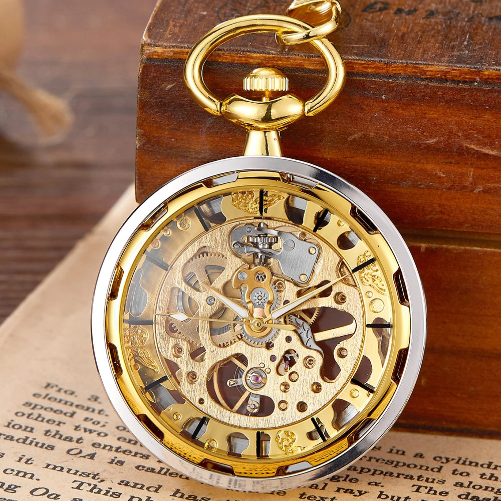 Cobre Steampunk Vintage Pocket Watch Colar Pingente Hollow pocket fob relógios Homens Mulheres Hollow Gear relojes de bolsinho