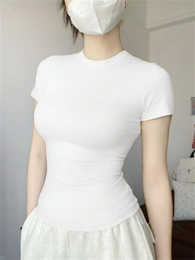 Skinny T Shirt Short-sleeved T-shirt Women Slim Tee Shirt Cute Casual Harajuku Pullovers Fashion Summer Solid Tops Korean image 6