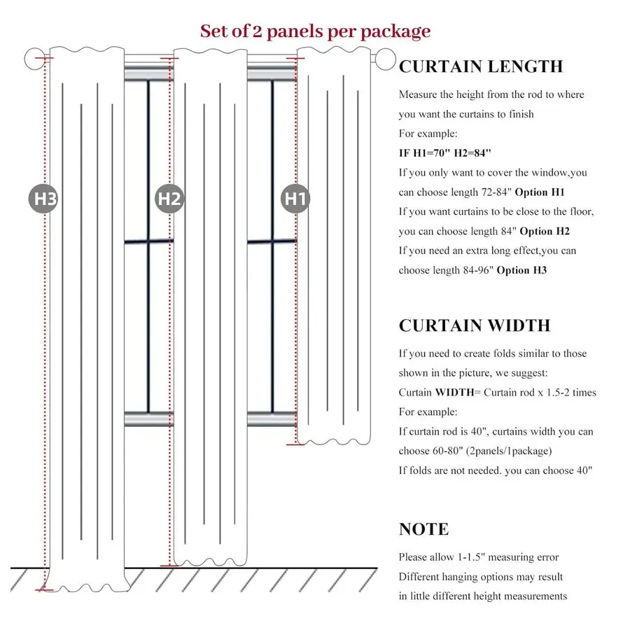 Cortinas boho longas de 96 polegadas, conjunto de 2 painéis, cortinas de fazenda para sala de estar, escurecimento, redução térmica de ruído, linho texturizado l