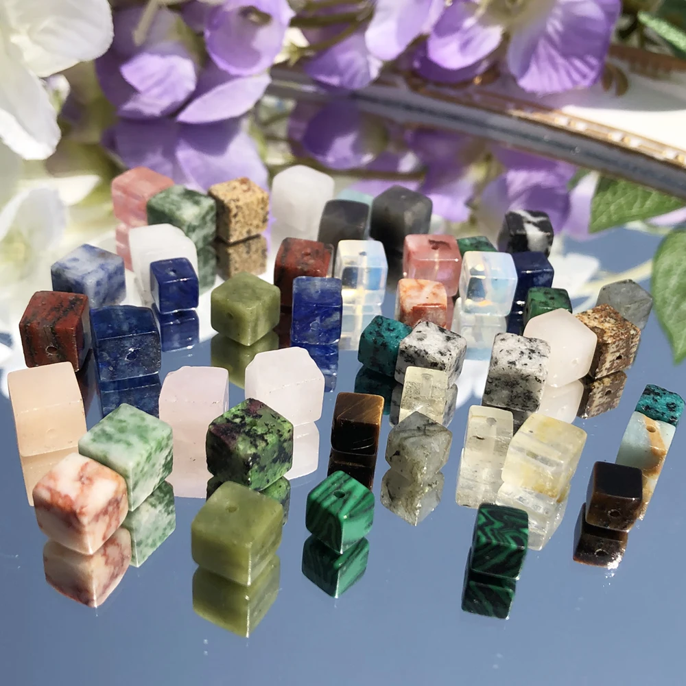 4mm/6mm/8mm Natural Square Stone Agates Jades Amazonite Cube Loose Spacer Beads For Jewelry Making DIY Bracelet Handmade 15inche