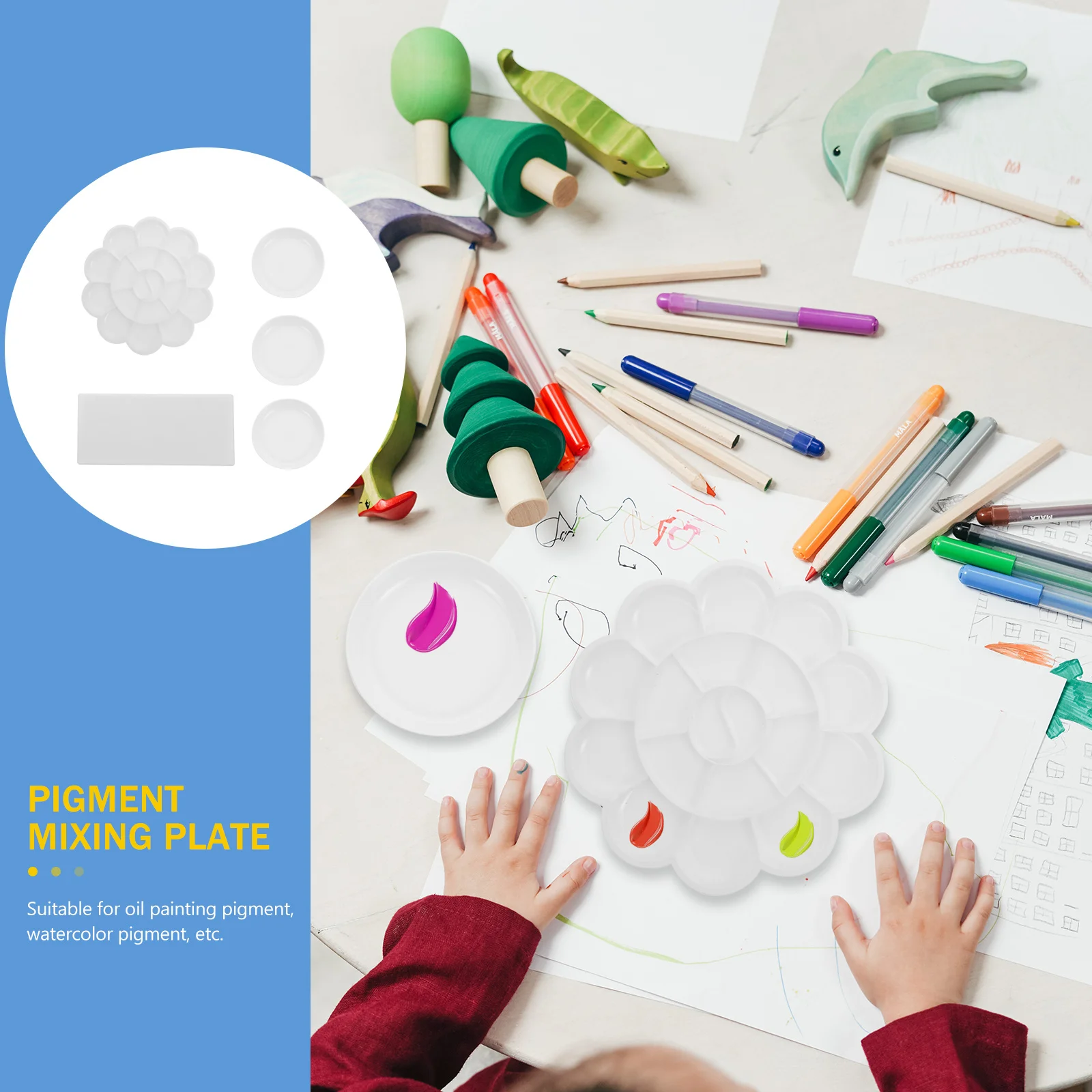 

1Set Paint Tray Color Mixing Plate Premium Plastic Lightweight Portable Painting Palette Tray for Oil Watercolor Gouache