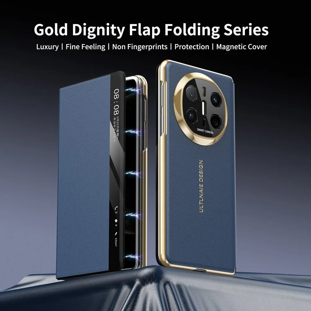 

Умный кожаный оцинкованный золотистый чехол в деловом стиле в стиле ретро для Huawei Mate X6 X5 X3, противоударный встроенный защитный чехол с магнитными линзами