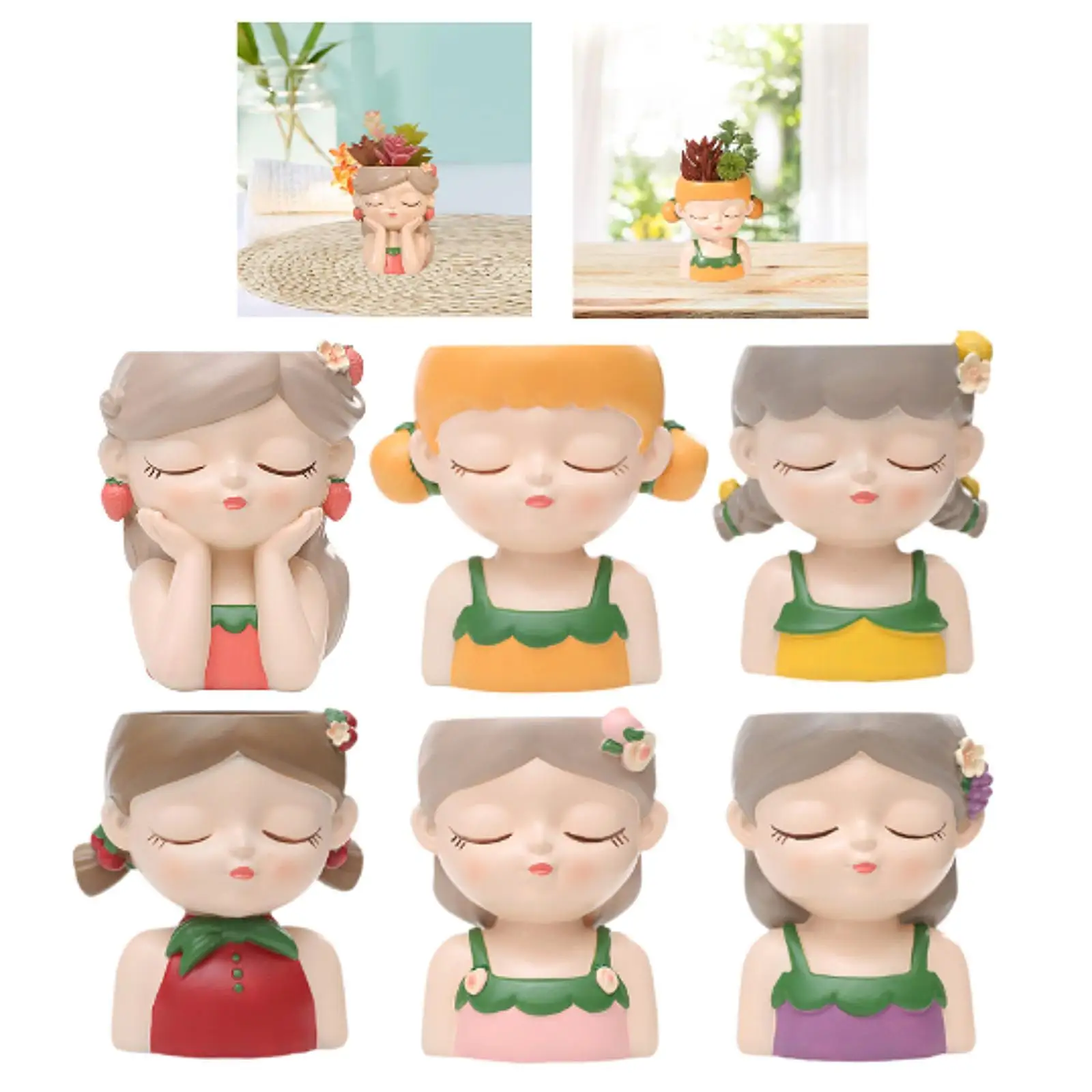 

Cartoon Girl Planter Decorative Plant Pot for Office Entrance Indoor/Outdoor