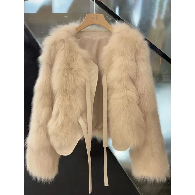 Autumn Winter Imitation Fox Fur Coat Women 2026 New Light Luxury Lace-Up Women'S Fur Coat Top Women Loose Fashion Fur Jacket