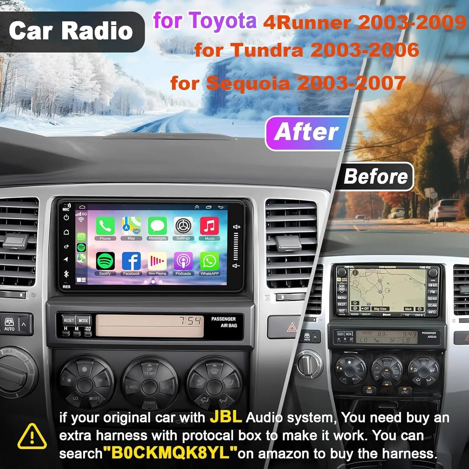 راديو سيارة لسيارة Toyota 4Runner 2003-2009، Tundra، RAV4، هايلاندر - شاشة لمس 7 بوصات، CarPlay وAndroid Auto، Android 13، 4GB+64GB #2