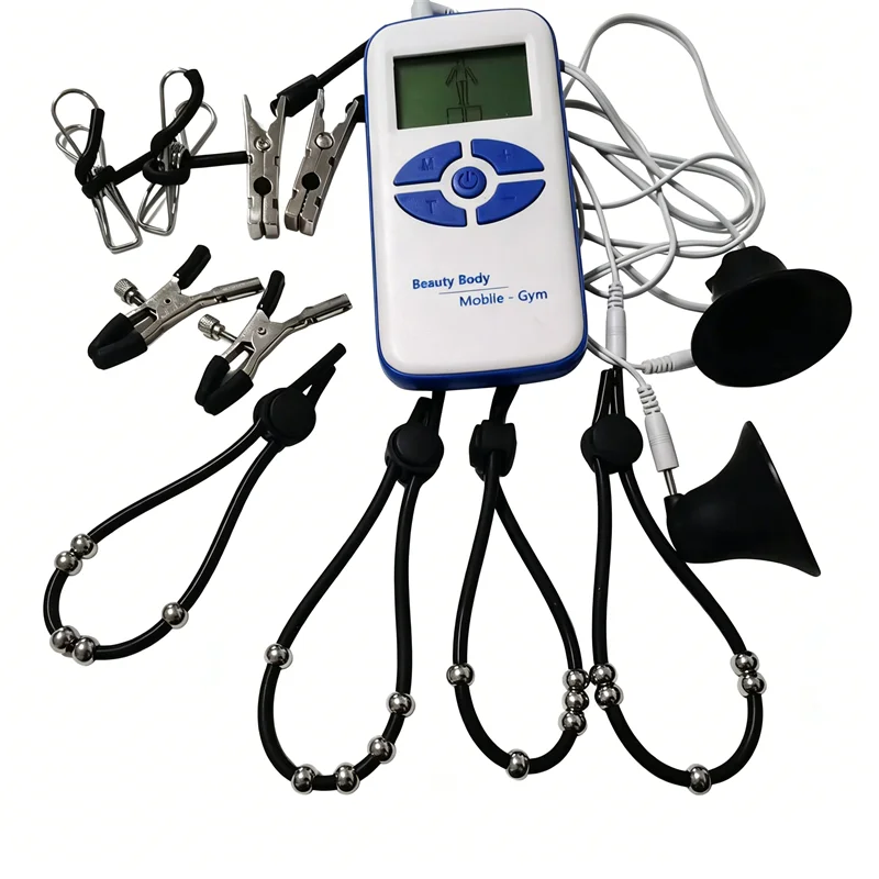 Male Penis Trainer Silicone Cock Rings Testis Massage 8 Modes Electric Shock Nipples Clips Breast Sucker Sex Toys for Men