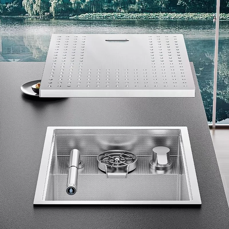 304 Stainless Steel Mini Kitchen Sinks Multifunctional Tea Bar Island Coffee Shop Hidden Sink with High Pressure Cup Washer