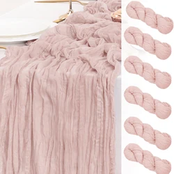 6PCS Dusty pink Semi-Sheer Wedding Table Runner Gauze Cheesecloth Table Setting Dining Wedding Party Christmas Arches Cake Decor