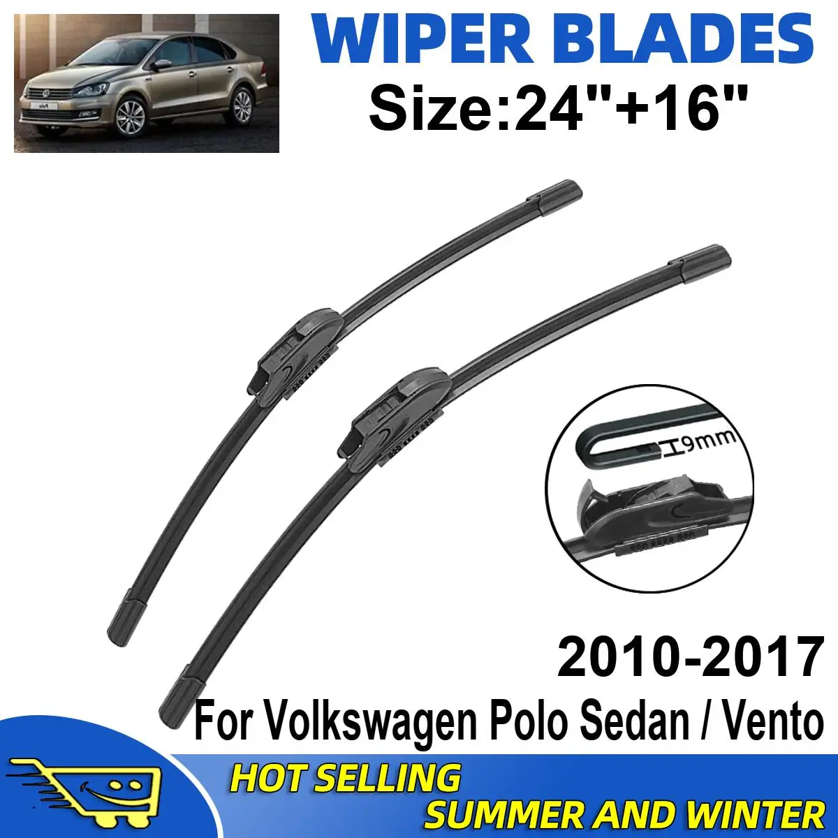 2PCS Wiper Blades Set Kit For Volkswagen Polo Sedan / Vento 2010-2017 Front Windshield Brushes Windscreen Window Accessories