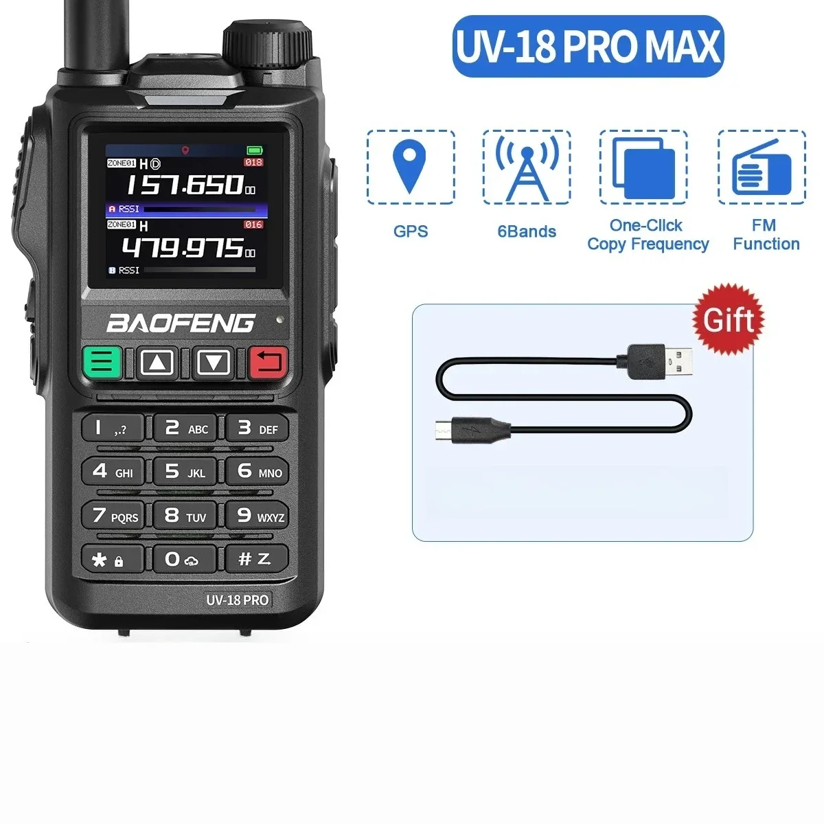 Baofeng UV18 Pro Max GPS AM FM Шестидиапазонная рация Беспроводная частота копирования 999CH Двусторонняя радиосвязь Type-C UV-G28 Pro