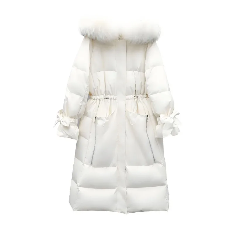 Duck Down Winter Down Jacket Medium and Long Waist Long Knee Leave-in White High Quality High Appearance Level [Fox Fur Collar]