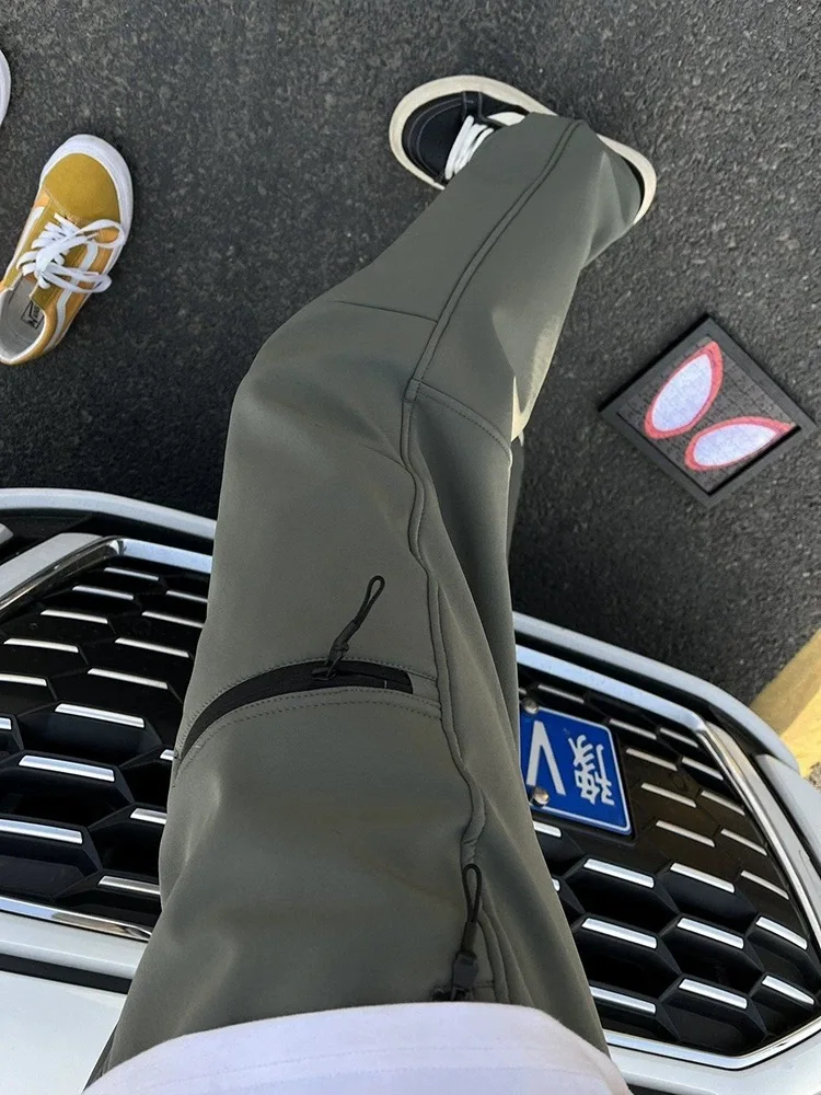 

Warm Fleece Lined Men's Outdoor Winter Trousers Waterproof Windproof Ski Pants Casual Workwear Loose Fit High Waist