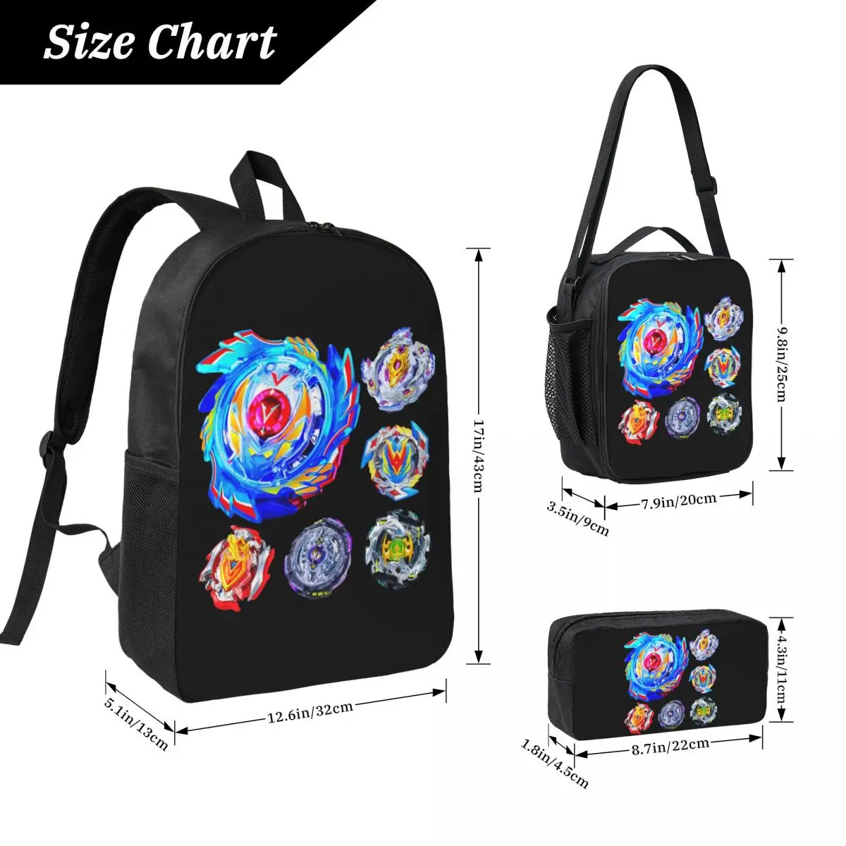 Beyblade Backpack Boys Girls BookBag School Bag Laptop Shoulder Bags 3ps Insulated Lunch Bag Pencil Case