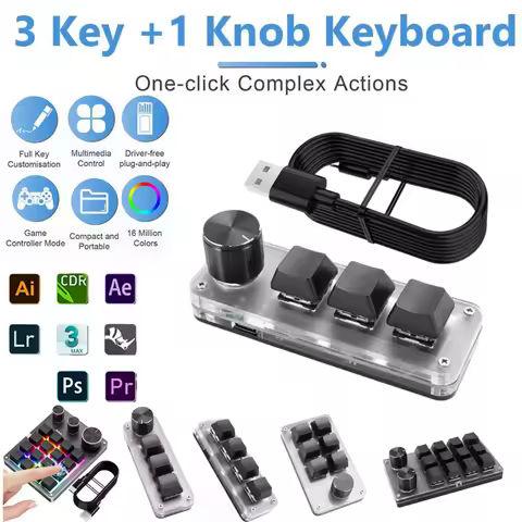 Mini Macro Mechanical Keyboard 3/4/6/12/16 Keys USB RGB Gaming Custom Programming Knob Hotswap BT Keyboard Red Switches for PS