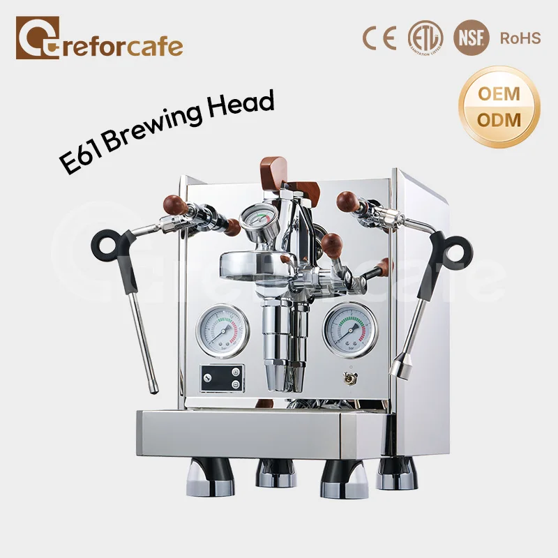 

Customized Stainless Steel 15 Bar Vibration Pump Classic E61 Commercial Rocket Espresso Machine for Cafe