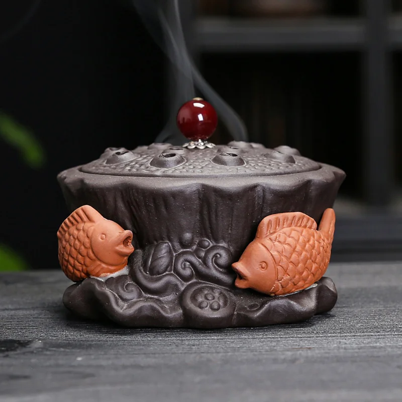 Lotus Pond Fish Fun Zen Style Coil Incense Burner Home Indoor Ceremony Tea Pet Ceramic Creative Personalized - view 3
