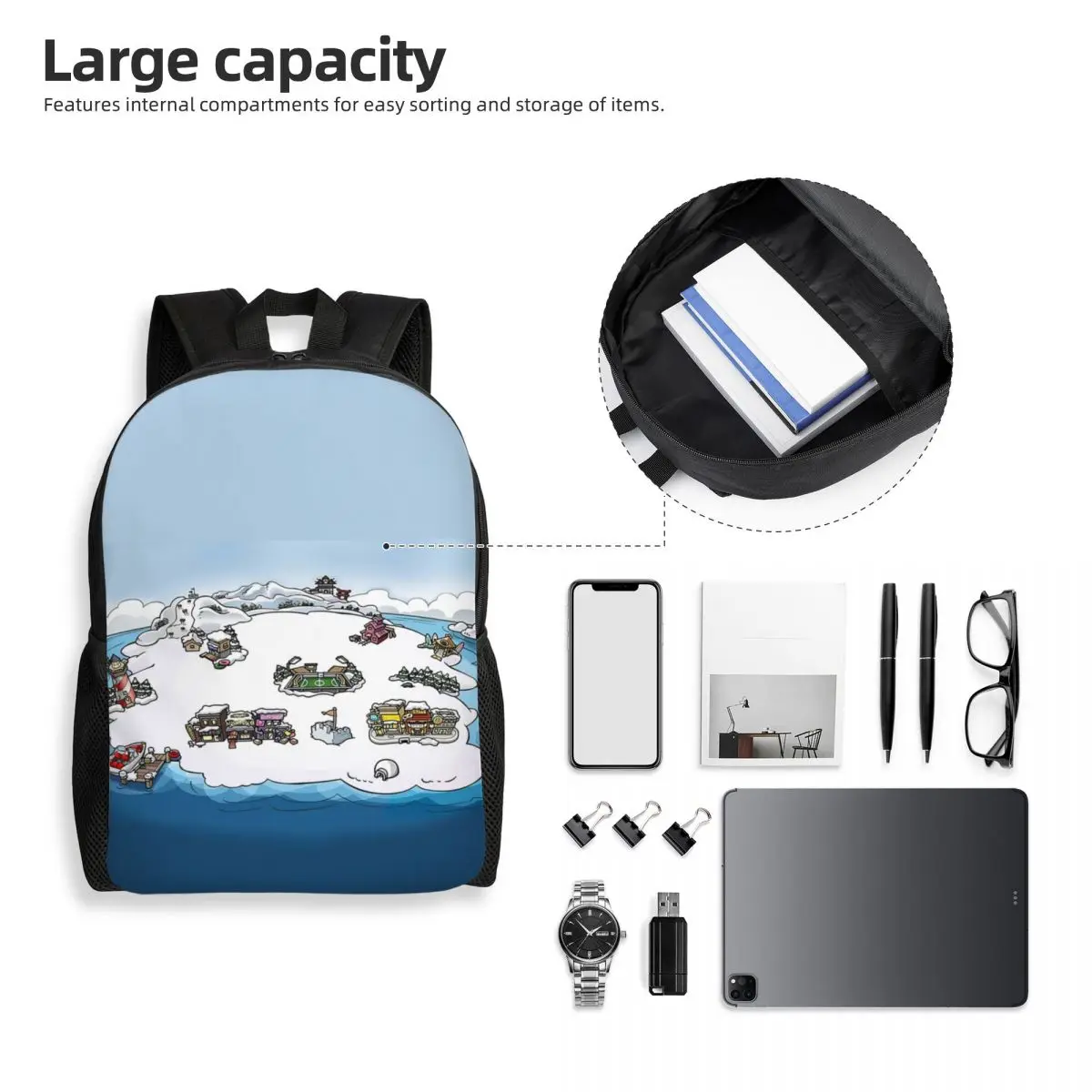 Club Penguin M Mochila para estudiantes Mochila escolar Mochila de viaje para senderismo para hombres y mujeres Mochila de moda Bolsos de hombro