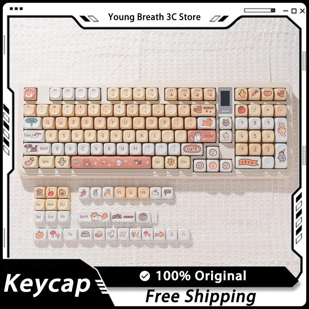 

Kindergarten Keycaps 132 Keys Heat Sublimated Artistic Personality PBT Cute Puppies Kittens Mechanical Keyboard Keycaps Gifts