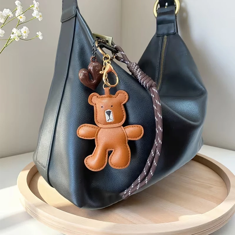 Modish Leather Miniature Bear Woven Lacing Backpack Adornment DIY Keychain Purse Addition