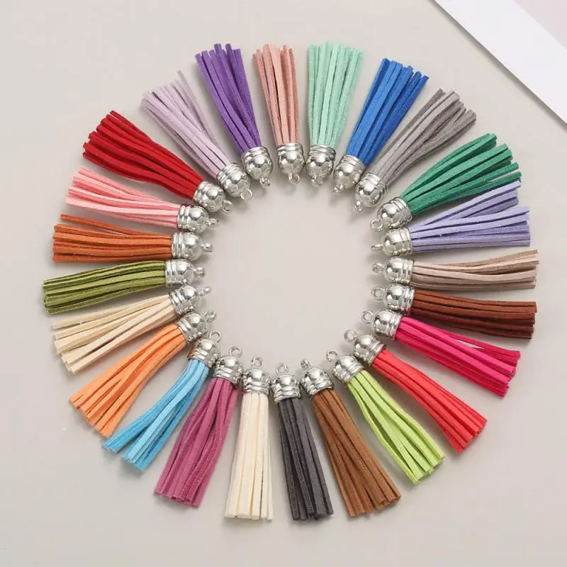 20Pcs Charm Colorful Leather Tassel Pendants For Jewelry Making DIY Handmade Keychain Keyring Phone Chain Straps Accessories