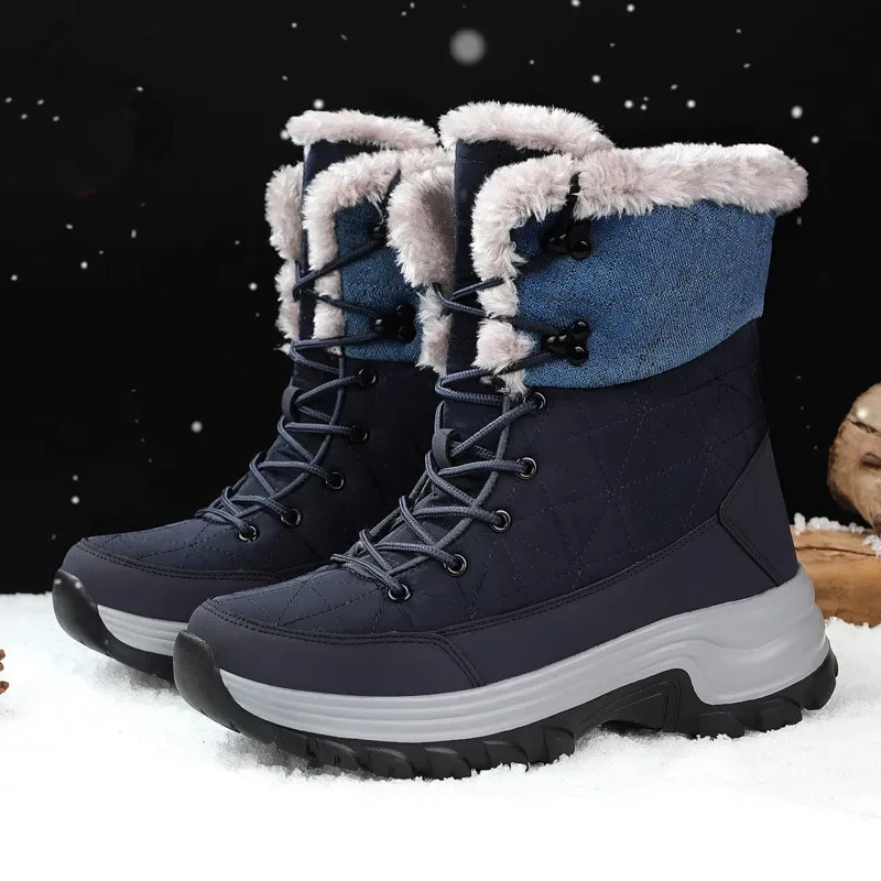 Botas de nieve cálidas de felpa para hombre, botines antideslizantes de fondo grueso para exteriores, zapatos de invierno, novedad