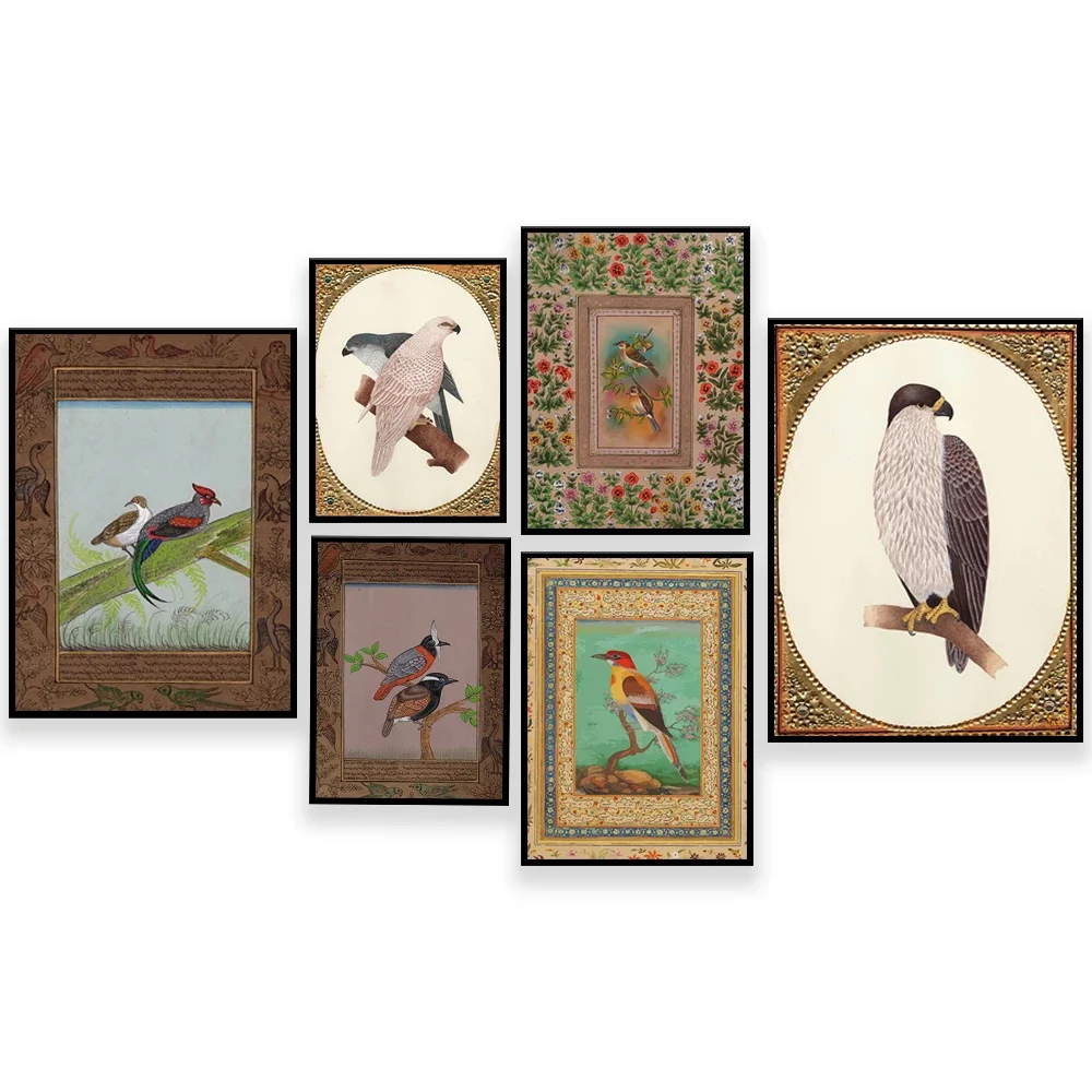 

Indian Bird Wall Art, Mughal Bird, Indian Painting, Vintage, Persian Poster, Wall Art Canvas Print Living Room Decor, Arabic