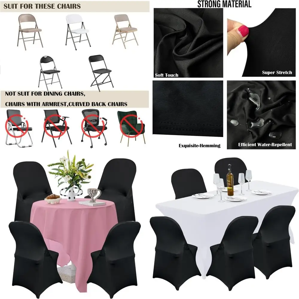 

50 упаковок эластичных водонепроницаемых чехлов на стулья из спандекса, универсальный вариант для свадеб, вечеринок и торжеств (черный)