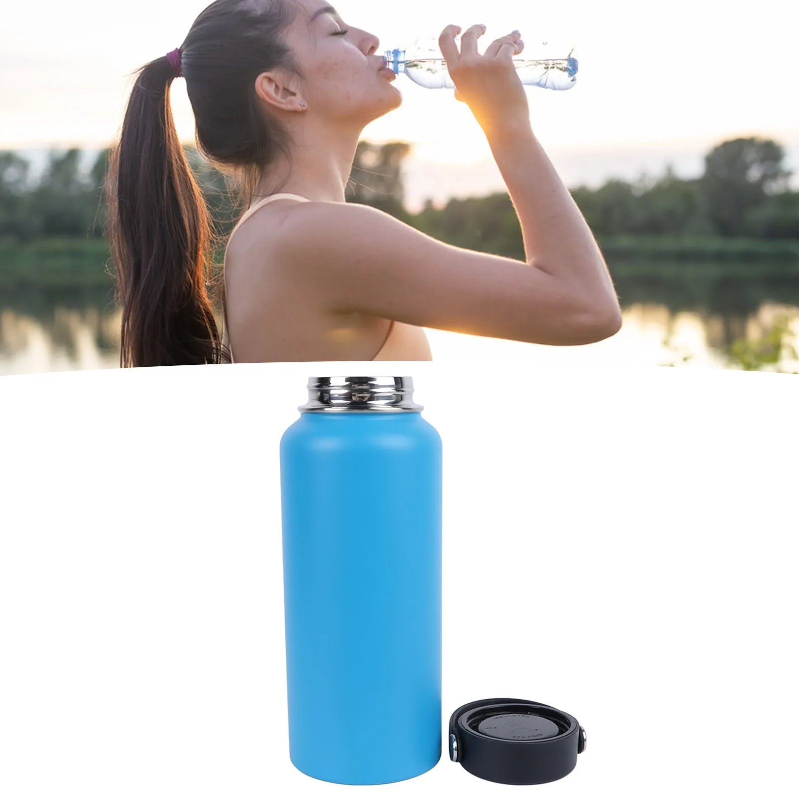 Thermal Water Bottle Blue Strong Safe Stainless Steel Double Layer Elegant Thermal Cup For Camping Travel School