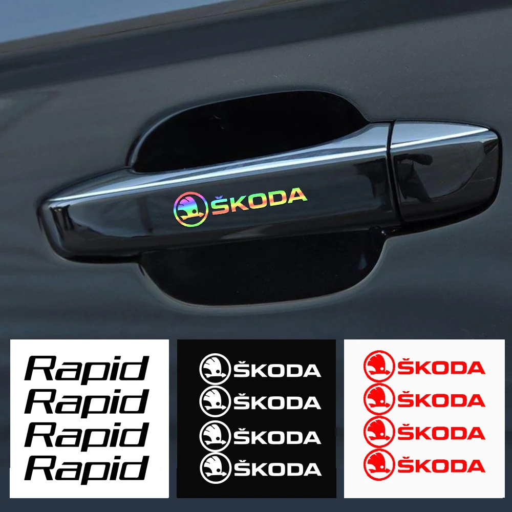 4pcs Car Door Handle Stickers Auto Decoration Accessories For Skoda S Octavia Rapid Fabia Superb Kodiaq Karoq Kamiq Scala a7 a5