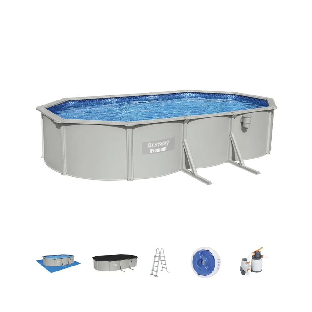Bestway 56369 Hydrium Steel Wall Pool 6.10×3.60×1.20m PVC Rectangular Above Ground Family Pool Set Adults Kids Backyard