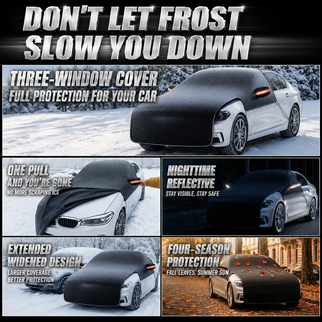Car Snow Cover Full Coverage Waterproof Oxford Fabric Protection Cover Anti-Frost Windshield Shield with Windproof Straps