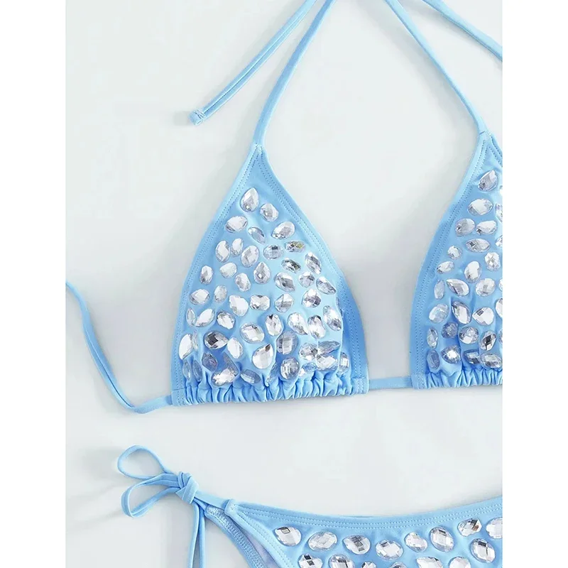 Trendiger gespleißter Diamant-Badeanzug für Frauen, sexy Dreieck-Neckholder-Tanga, Mikro-Bikini, Sommer, neuer Spice-Girl-Badeanzug, 2-teiliges Set