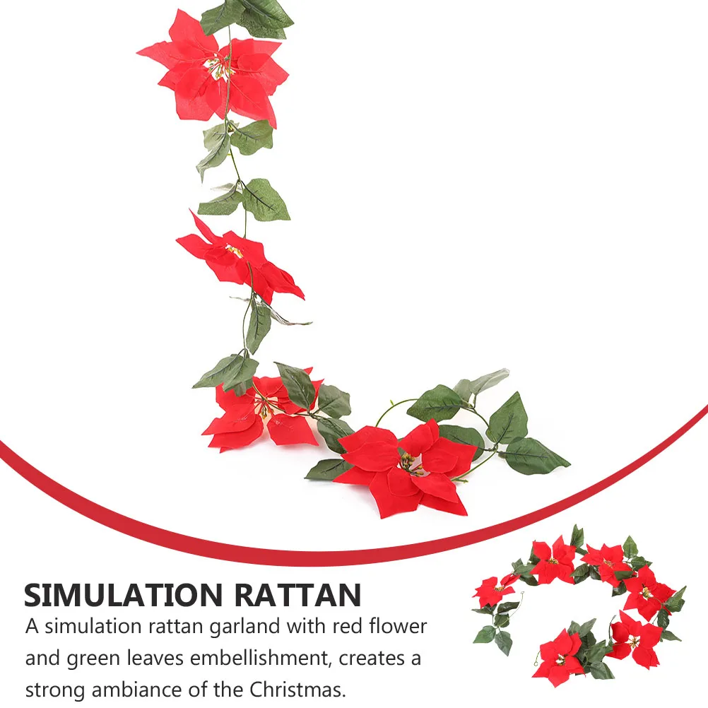

Red Flower Rattan Decoration 2M Christmas Garland Artificial Vine Green Leaves Festive Ornament For Tree Mantel Stair