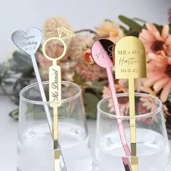 50pcs Personalised Drink Stirrers Wedding Decorations Bachelorette Party Coffee Whiskey Cocktail Stirrer Baby Shower Swizzle