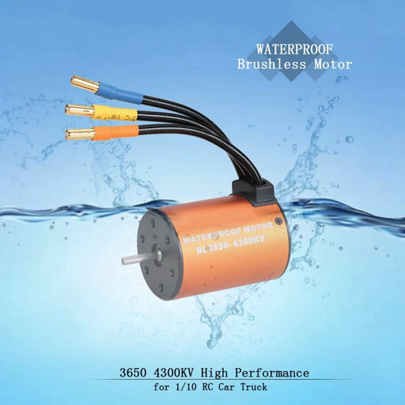 Waterproof 3650 4300KV Brushless Motor With 60A 2-4S Lipo ESC Programming Card Combo Set For 1/10 RC Car Truck