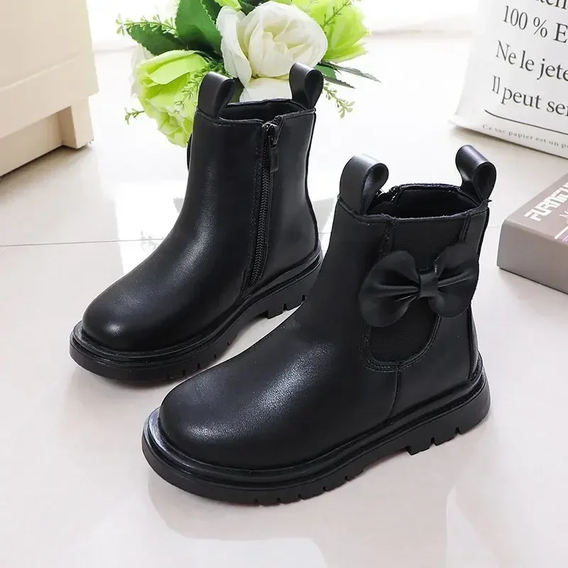 Girls Snow Boots Bow-knot Princess Short Boots for Children Waterproof Warm Cotton Ankle High Zipper Autumn Winter Classic 26-36